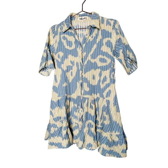 DIANE VON FURSTENBERG Blue Printed Shift Shirt Collar Neck Beata Dress Size 2 - Picture 4 of 12